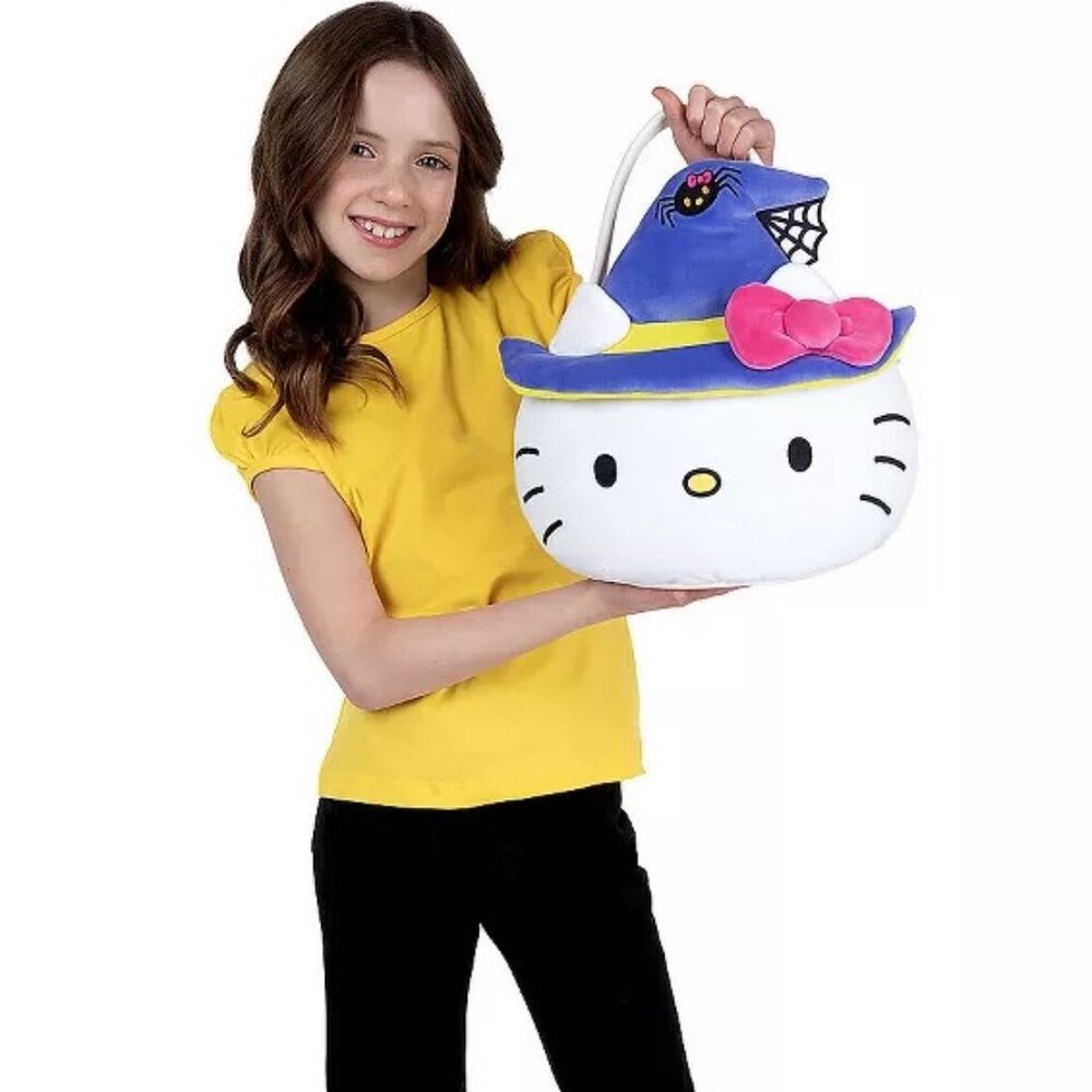 Girls Hello Kitty Witch Plush Halloween Treat Pail Bucket Costume Accessory NWT